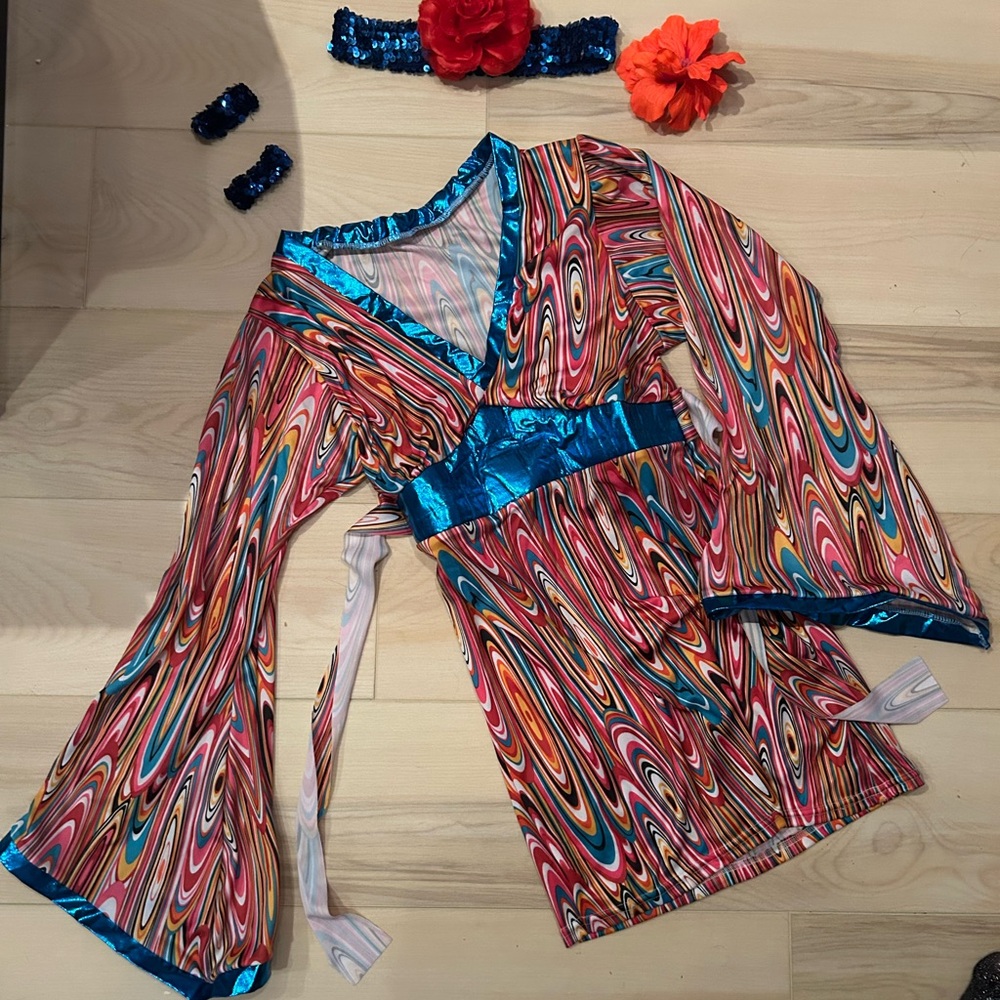 Colorful Swirl Pattern Hippie 70s Dress gently worn Halloween costume